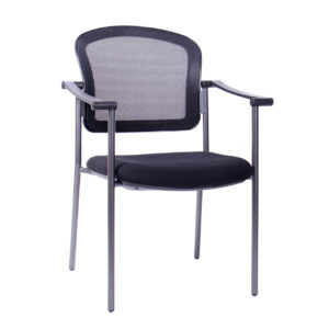 silla visita croacia pata metalica, respaldo malla, asiento negro tapizado