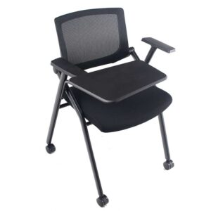 Silla universitaria con respaldo de malla reclinable, asiento tapizado y paleta plegable