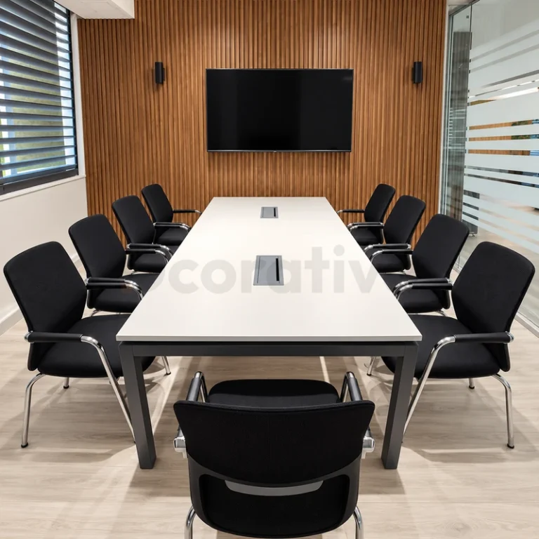 Mesa de reunión blanca con estructura negra