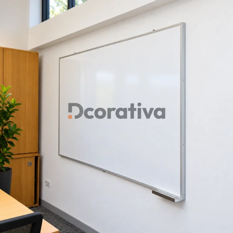 Pizarra mural con logo de Dcorativa centrado