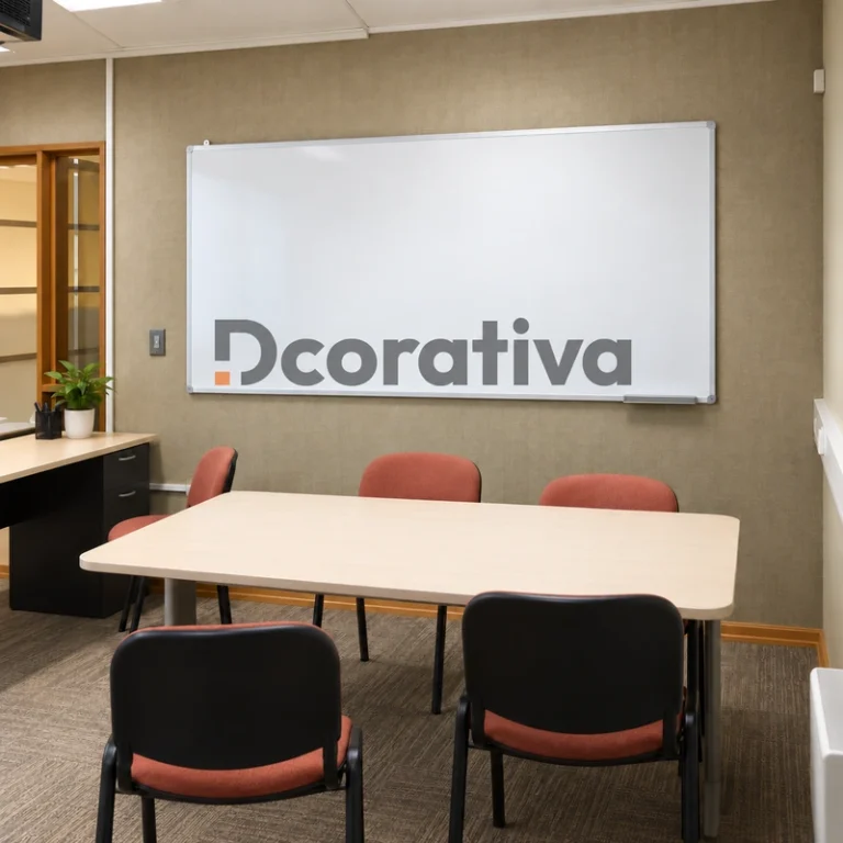 Pizarra mural con logo de Dcorativa centrado, vista 2