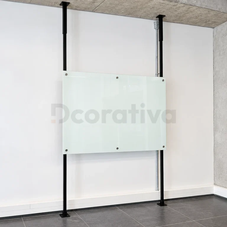 Pizarra de vidrio blanca con soportes de piso a cielo
