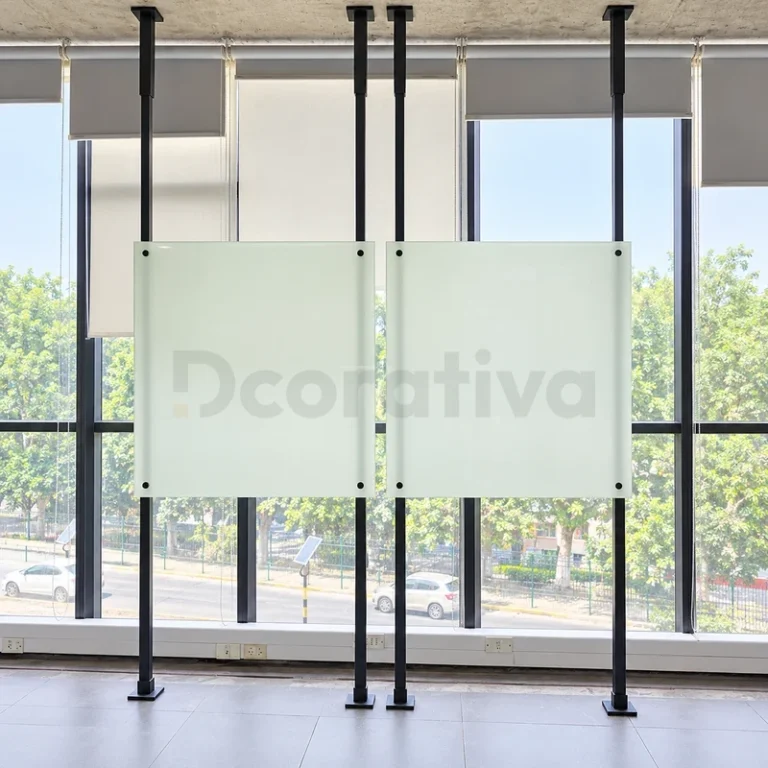 Pizarras de vidrio blancas dobles con soportes metálicos